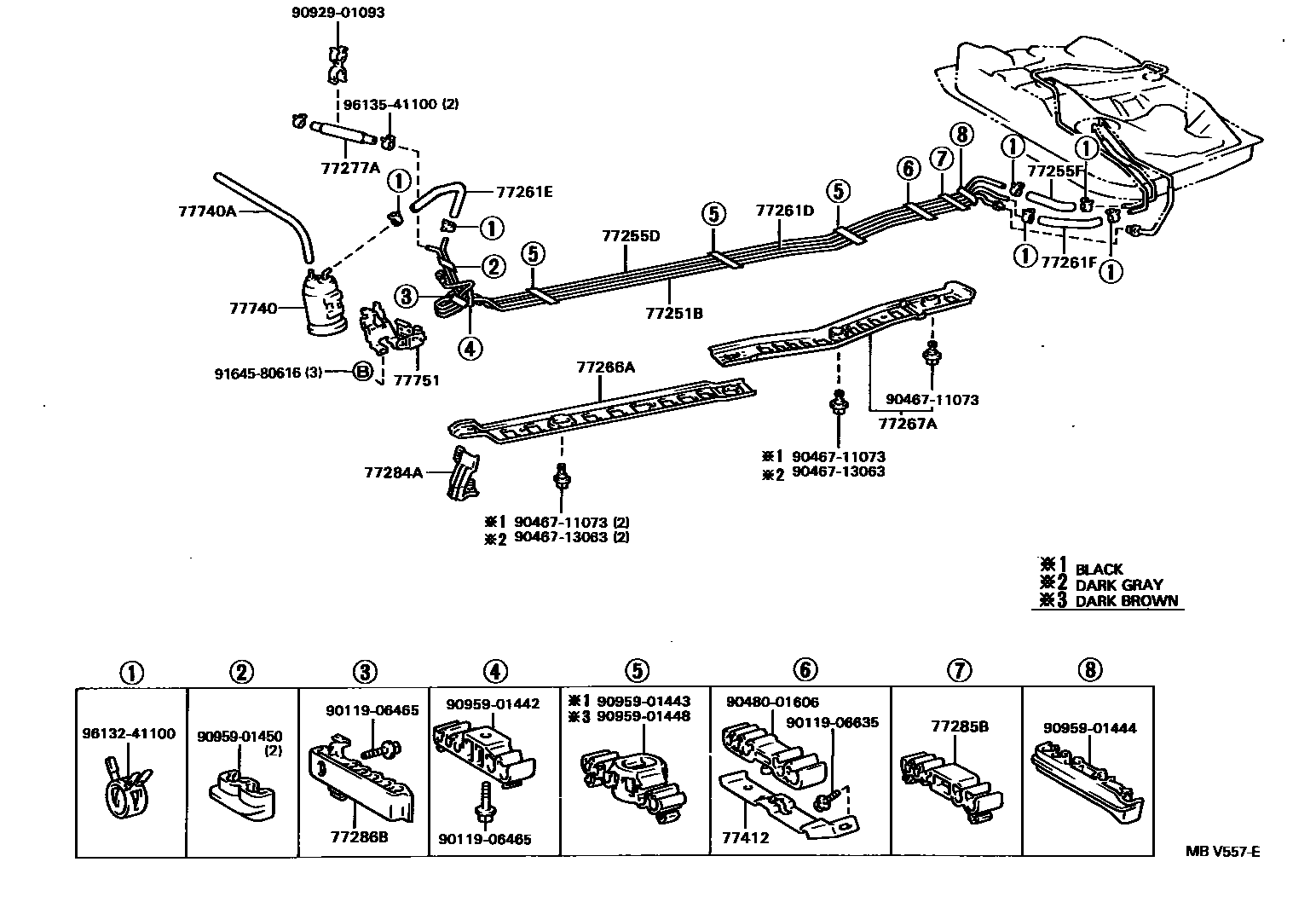 Toyota COROLLA 燃油箱和燃油管 EPC diagram — MBV557E