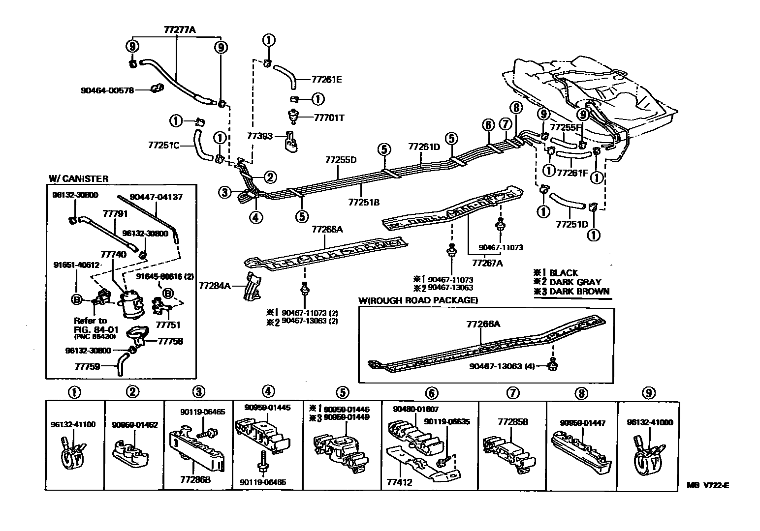 Toyota COROLLA 燃油箱和燃油管 EPC diagram — MBV722E