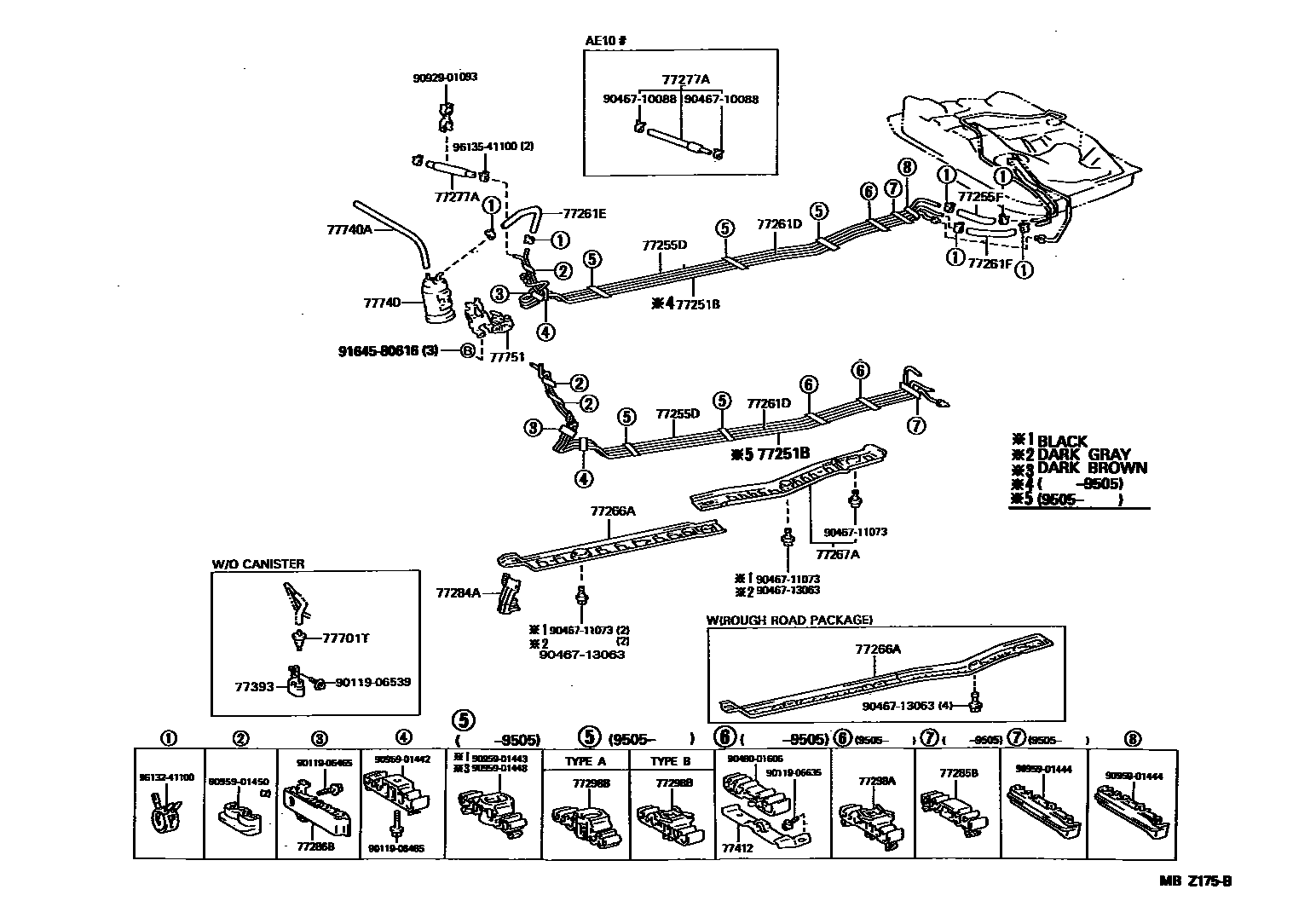 Toyota COROLLA 燃油箱和燃油管 EPC diagram — MBZ175B