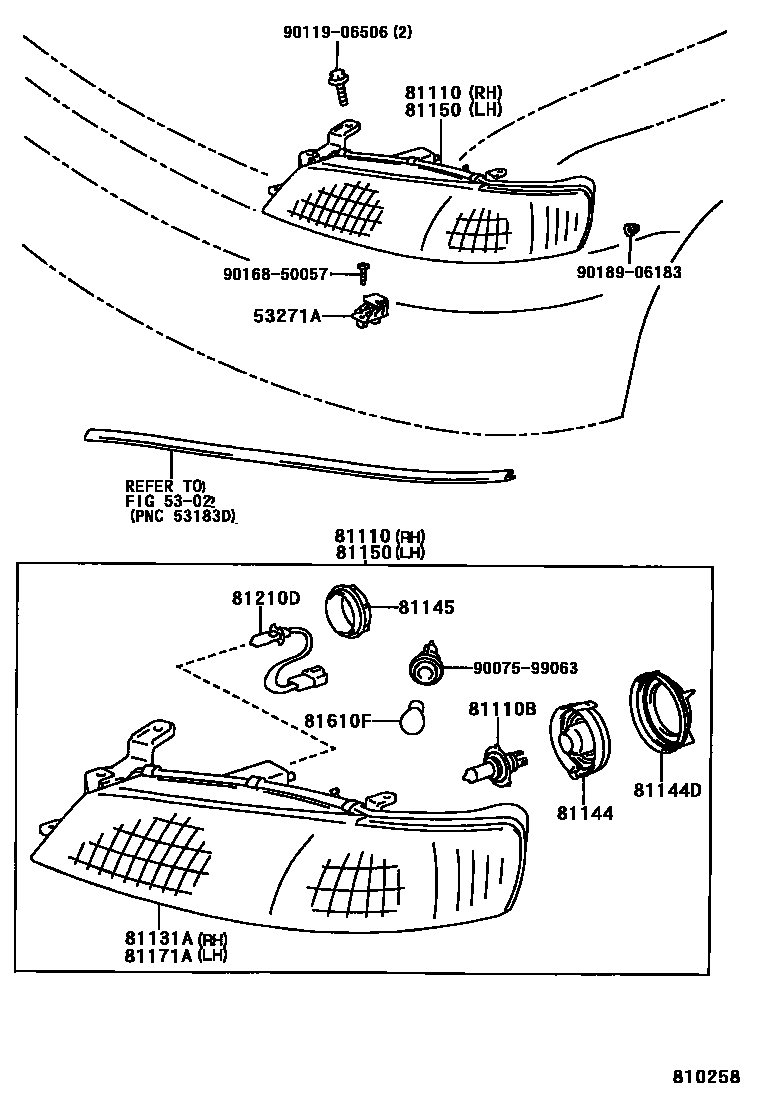 Toyota COROLLA Headlamp EPC diagram — 810258