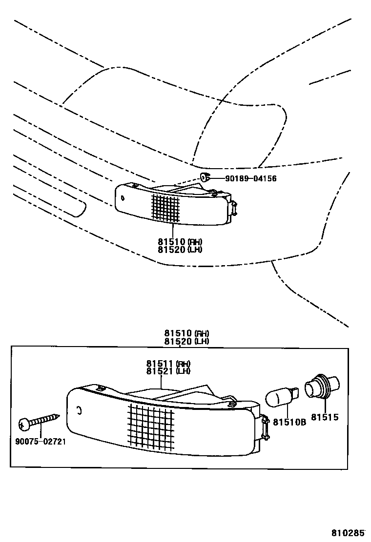 Toyota COROLLA 前转向灯 EPC diagram — 810285