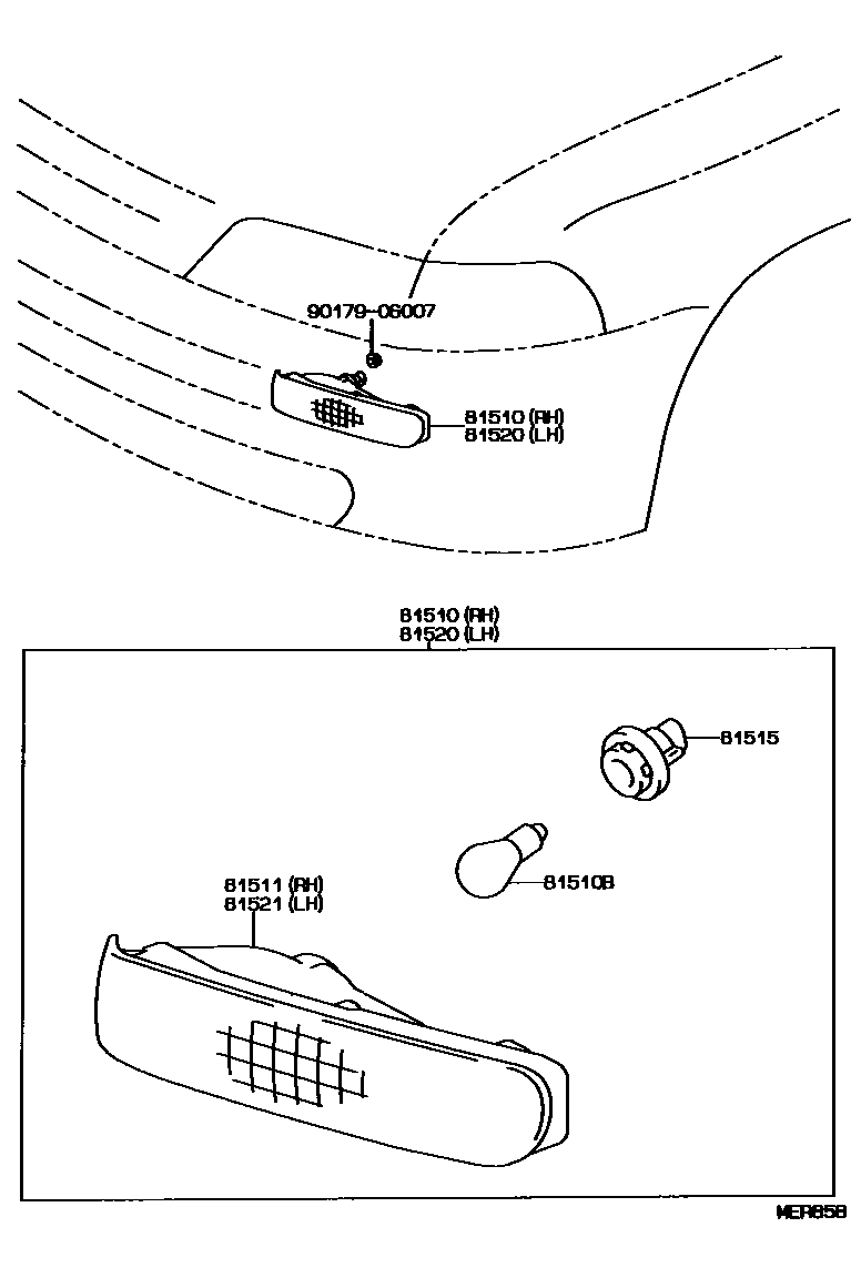 Toyota COROLLA 前转向灯 EPC diagram — MER858