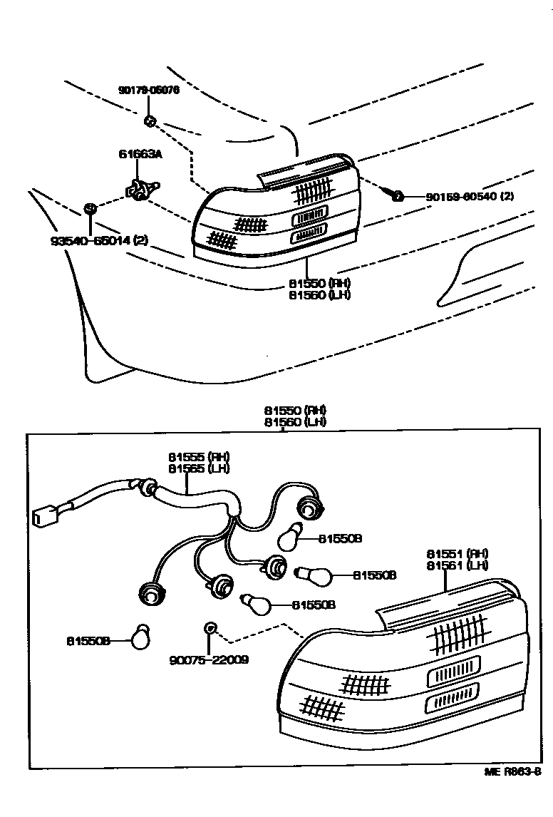 Toyota COROLLA 后组合灯 EPC diagram — MER863B
