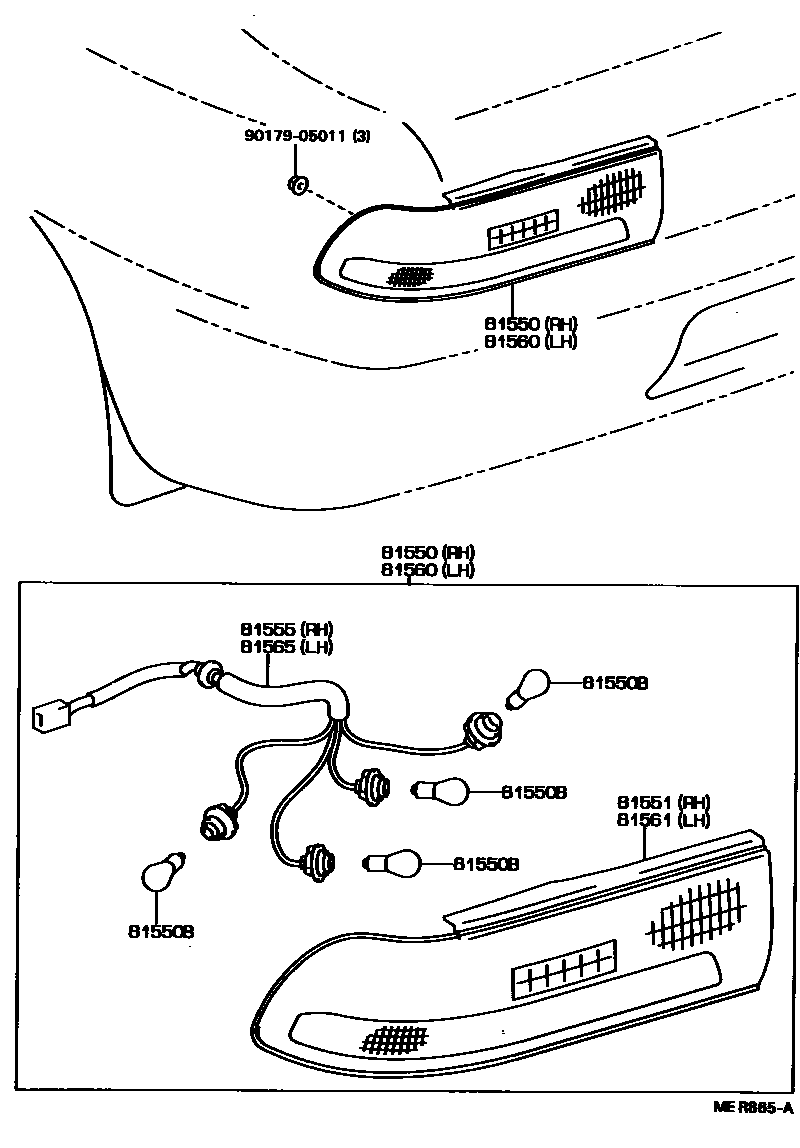 Toyota COROLLA 后组合灯 EPC diagram — MER865A