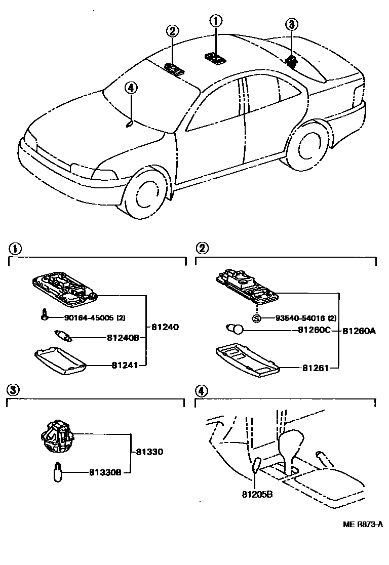 Toyota COROLLA 车内灯 EPC diagram — MER873A