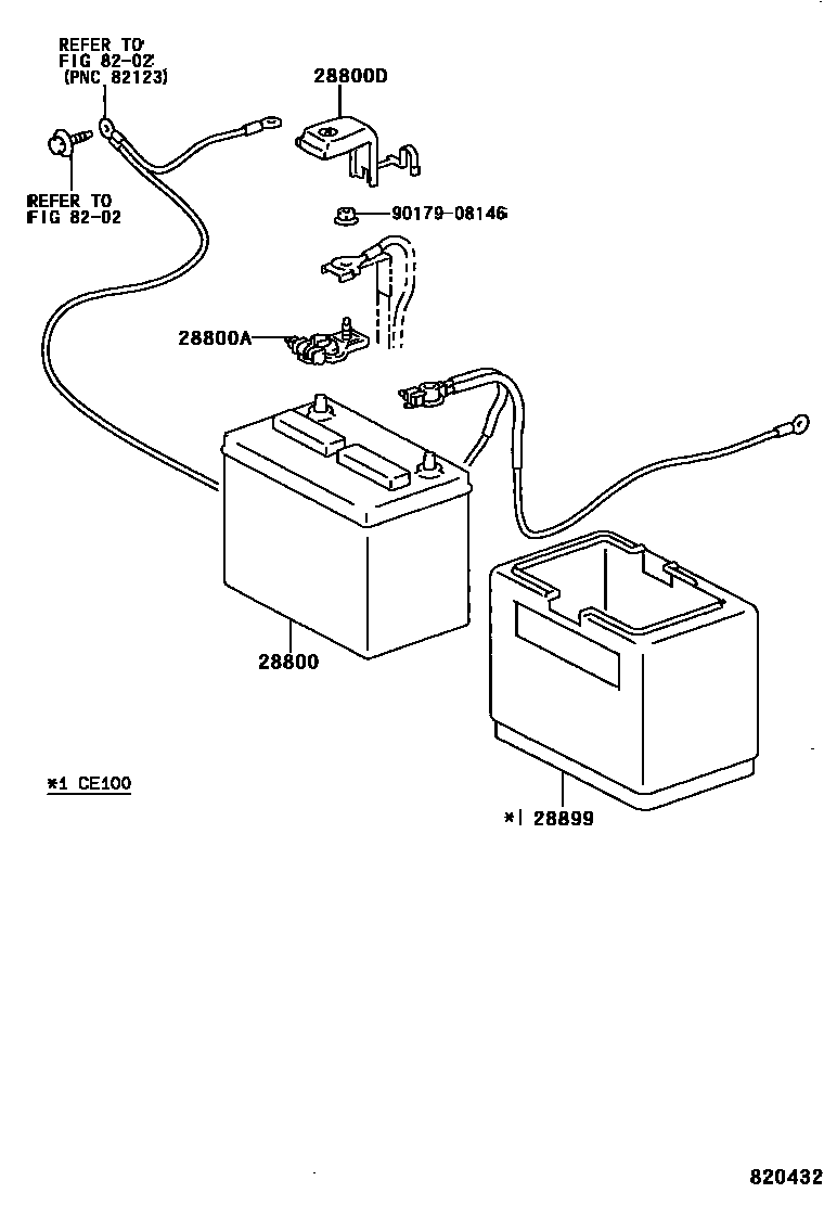 Toyota COROLLA 蓄电池和蓄电池电缆 EPC diagram — 820432