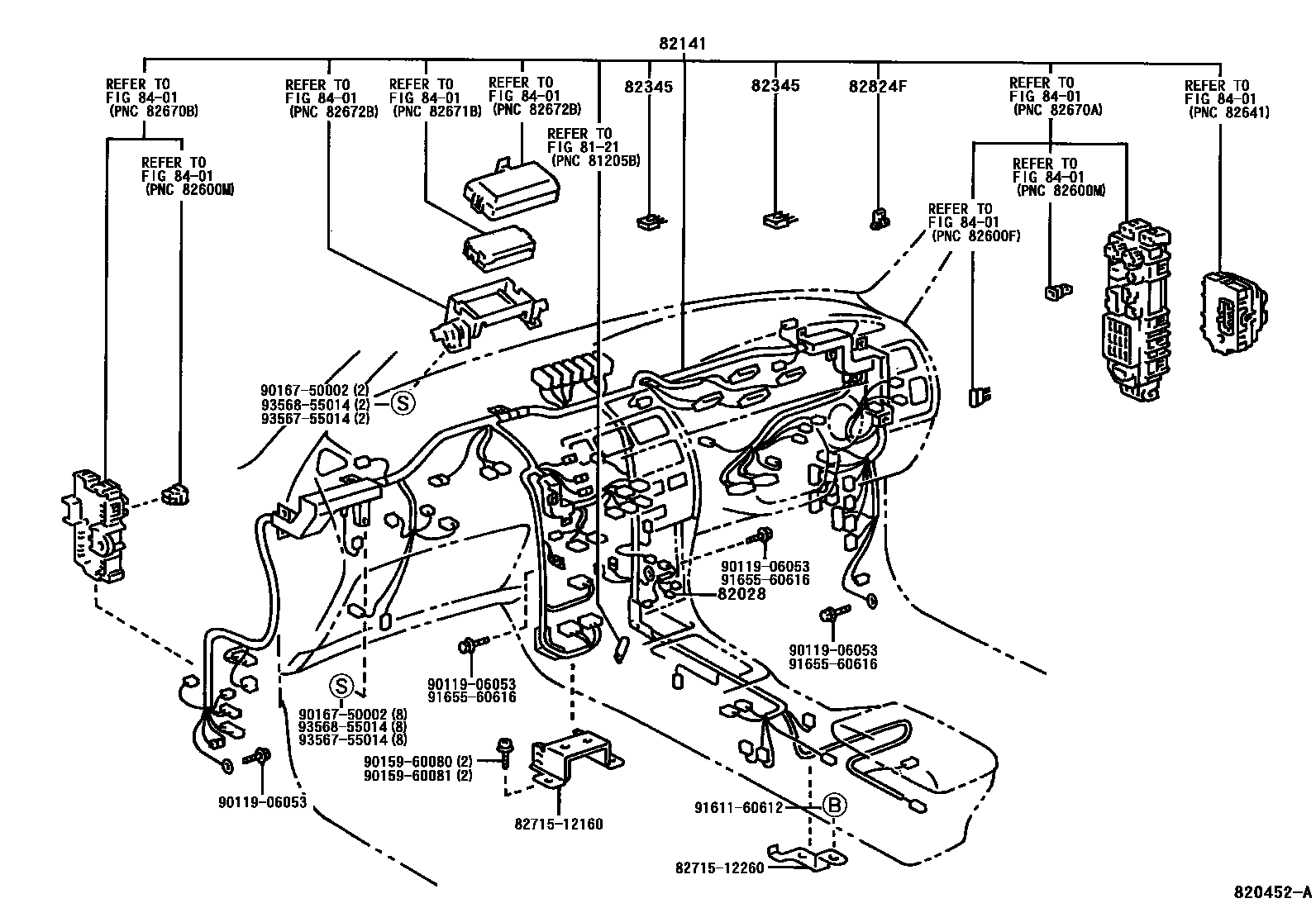 Toyota COROLLA 线束和卡夹 EPC diagram — 820452A