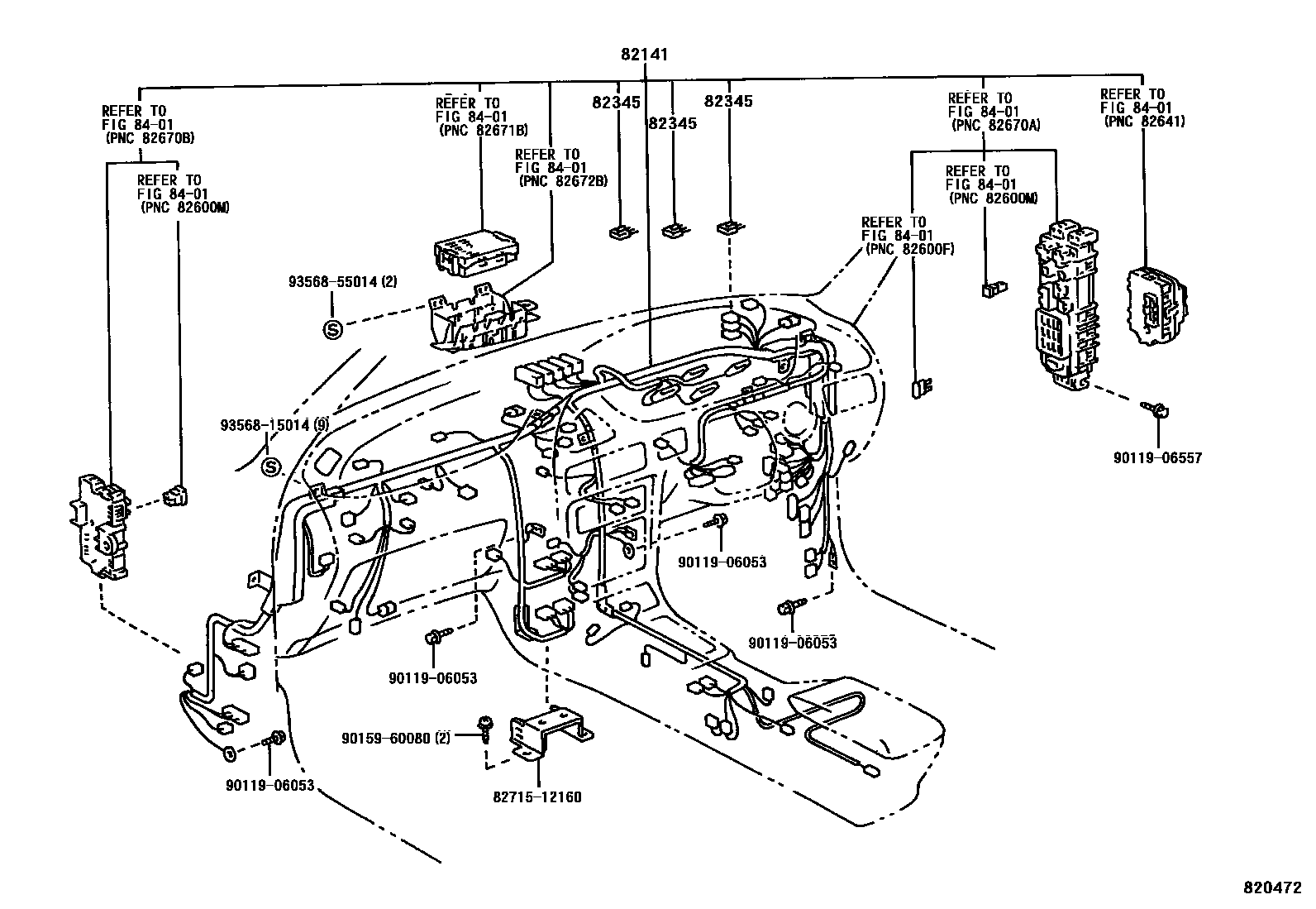Toyota COROLLA 线束和卡夹 EPC diagram — 820472