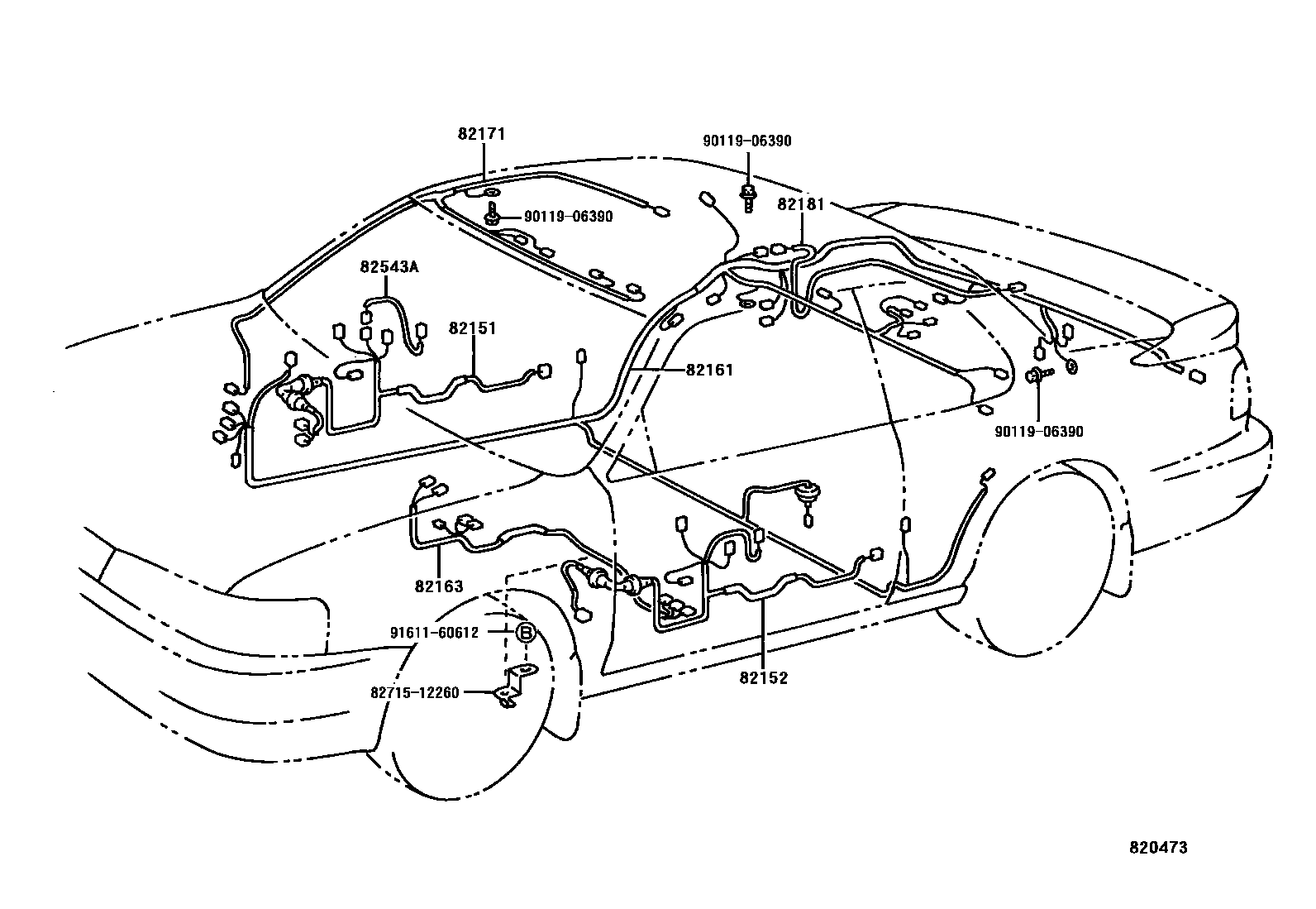 Toyota COROLLA 线束和卡夹 EPC diagram — 820473