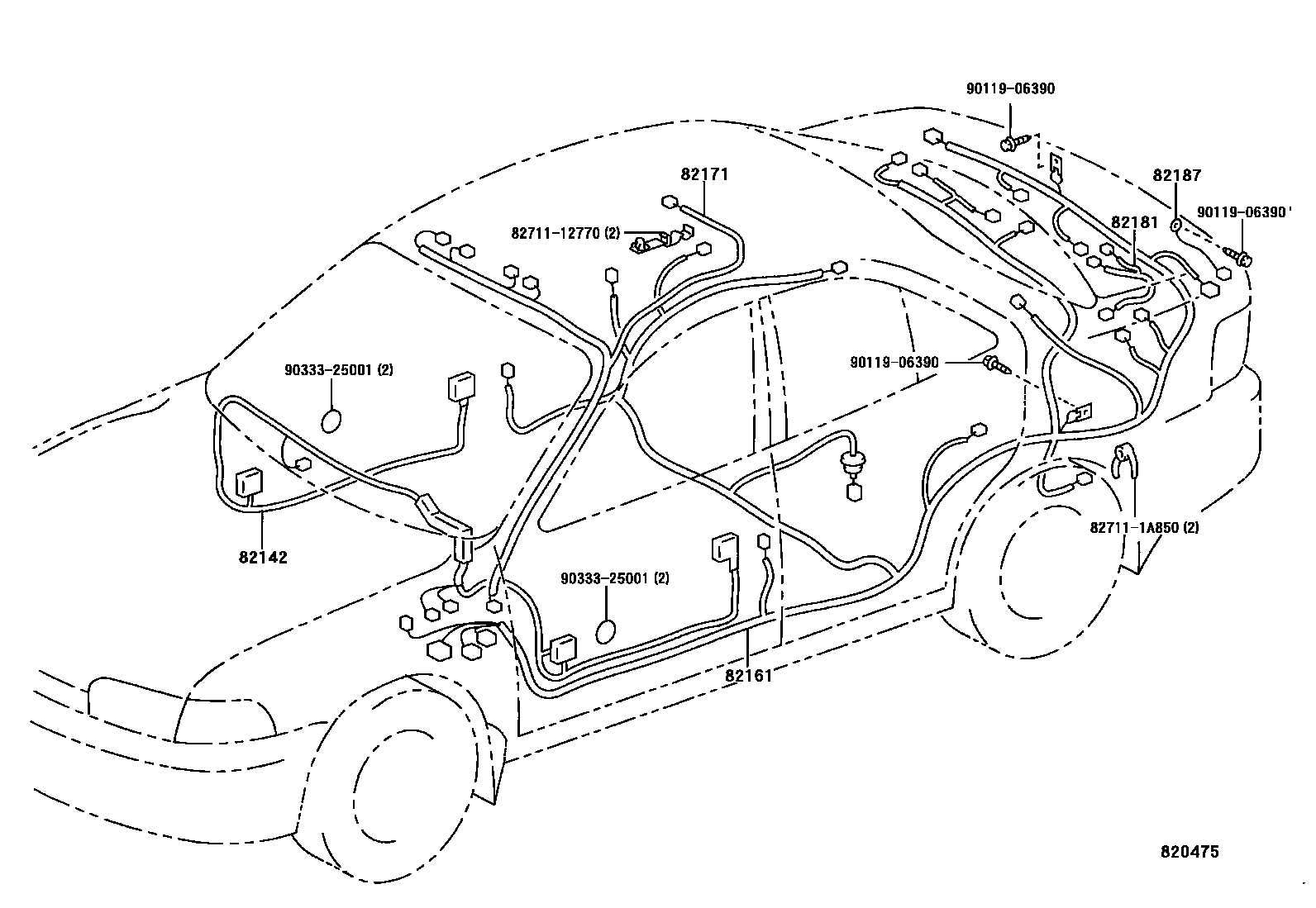 Toyota COROLLA 线束和卡夹 EPC diagram — 820475