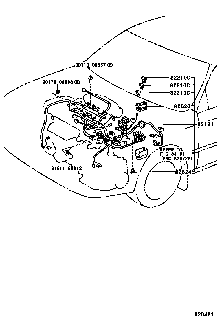 Toyota COROLLA 线束和卡夹 EPC diagram — 820481