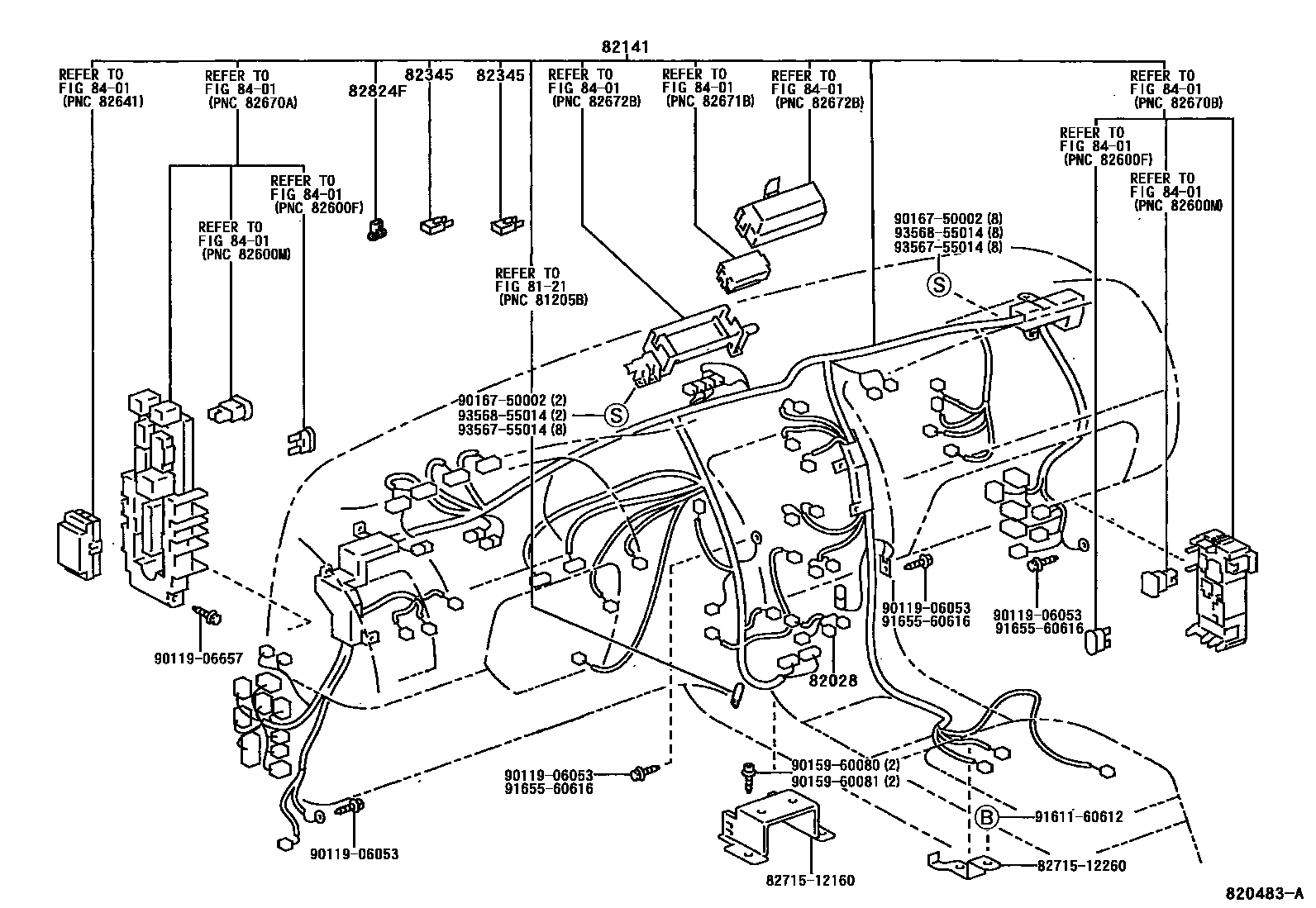 Toyota COROLLA 线束和卡夹 EPC diagram — 820483A