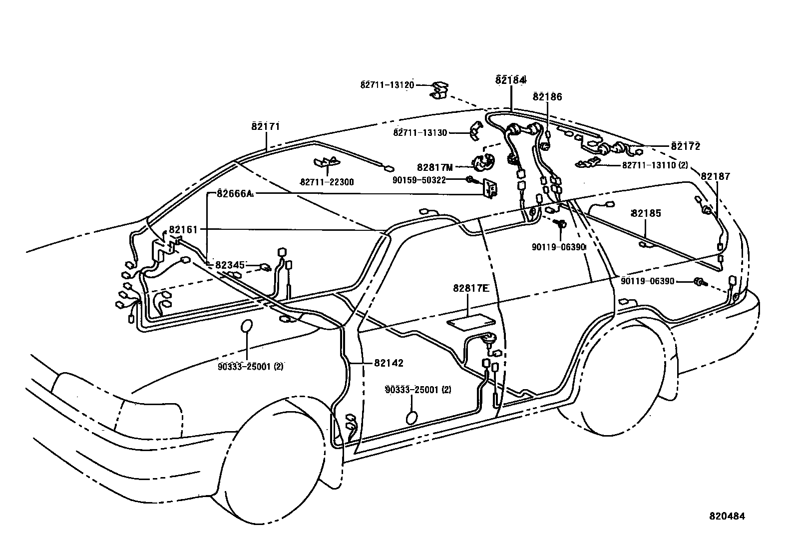 Toyota COROLLA 线束和卡夹 EPC diagram — 820484