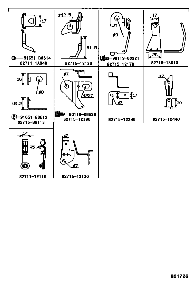 Toyota COROLLA 线束和卡夹 EPC diagram — 821726
