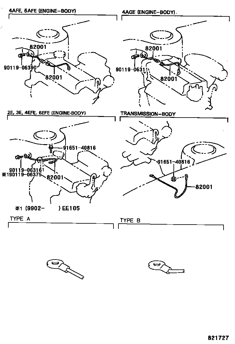 Toyota COROLLA 线束和卡夹 EPC diagram — 821727