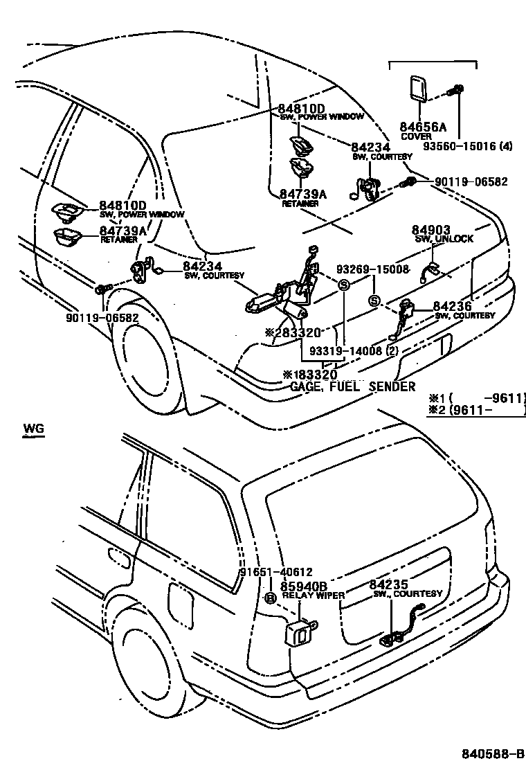 Toyota COROLLA 开关和继电器和ECU EPC diagram — 840588B