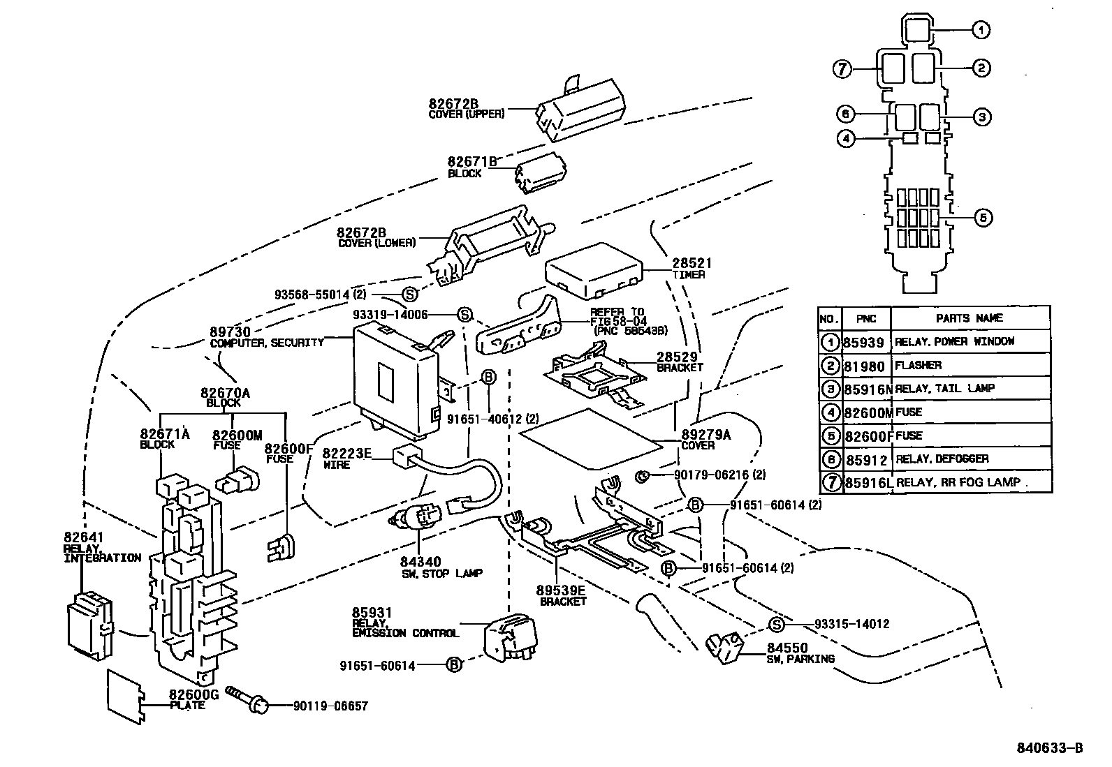 Toyota COROLLA 开关和继电器和ECU EPC diagram — 840633B