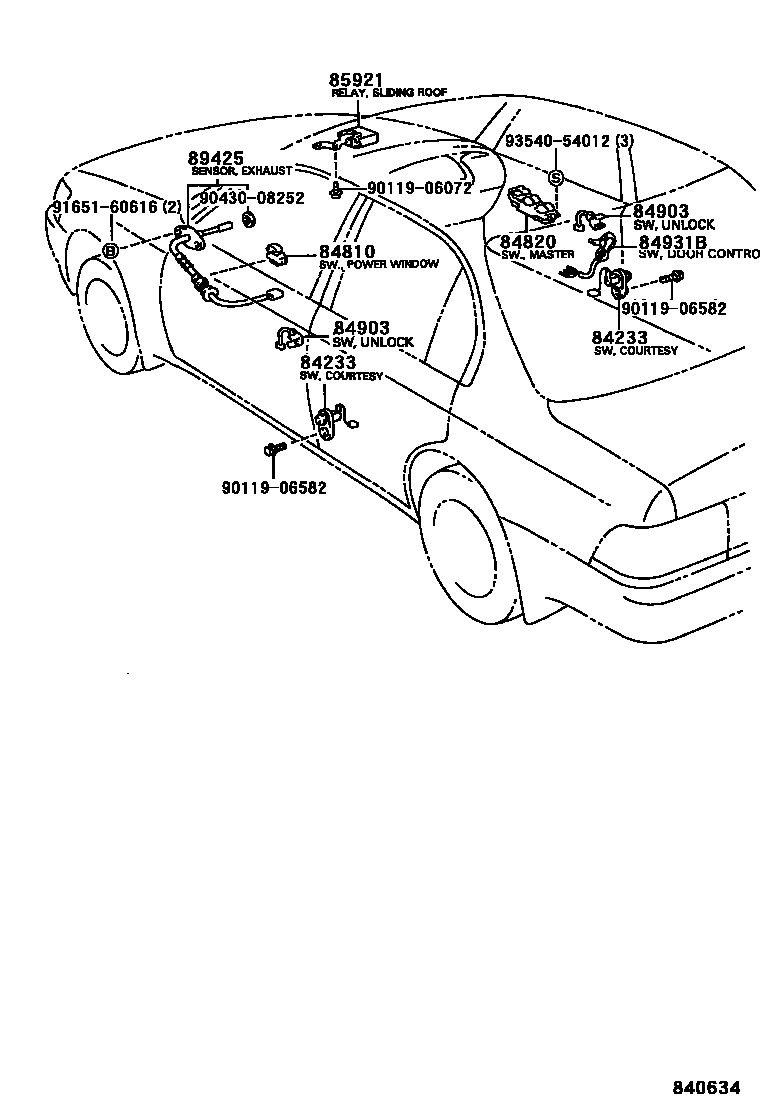 Toyota COROLLA 开关和继电器和ECU EPC diagram — 840634