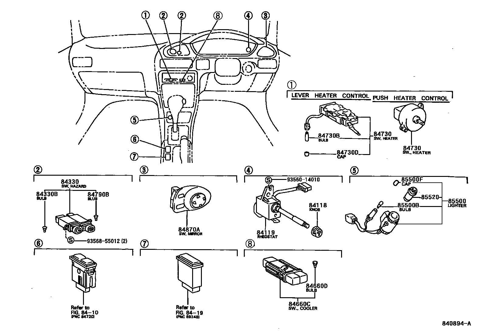 Toyota COROLLA 开关和继电器和ECU EPC diagram — 840894A