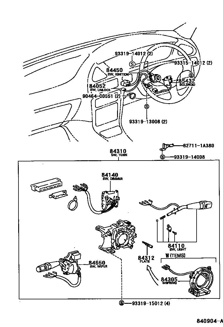 Toyota COROLLA 开关和继电器和ECU EPC diagram — 840904A