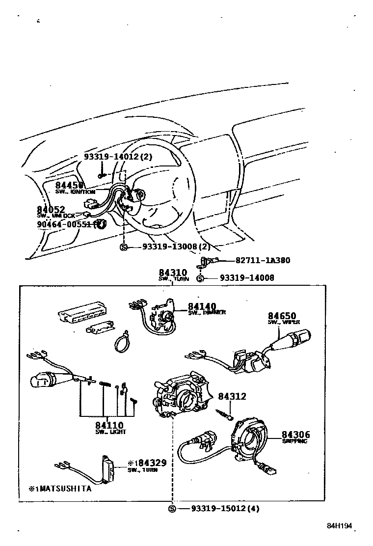 Toyota COROLLA 开关和继电器和ECU EPC diagram — 84H194