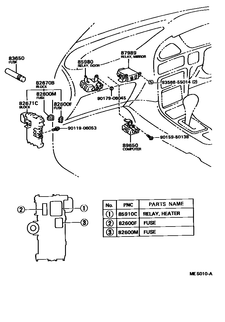 Toyota COROLLA 开关和继电器和ECU EPC diagram — MES010A