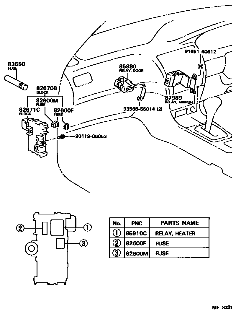Toyota COROLLA 开关和继电器和ECU EPC diagram — MES331