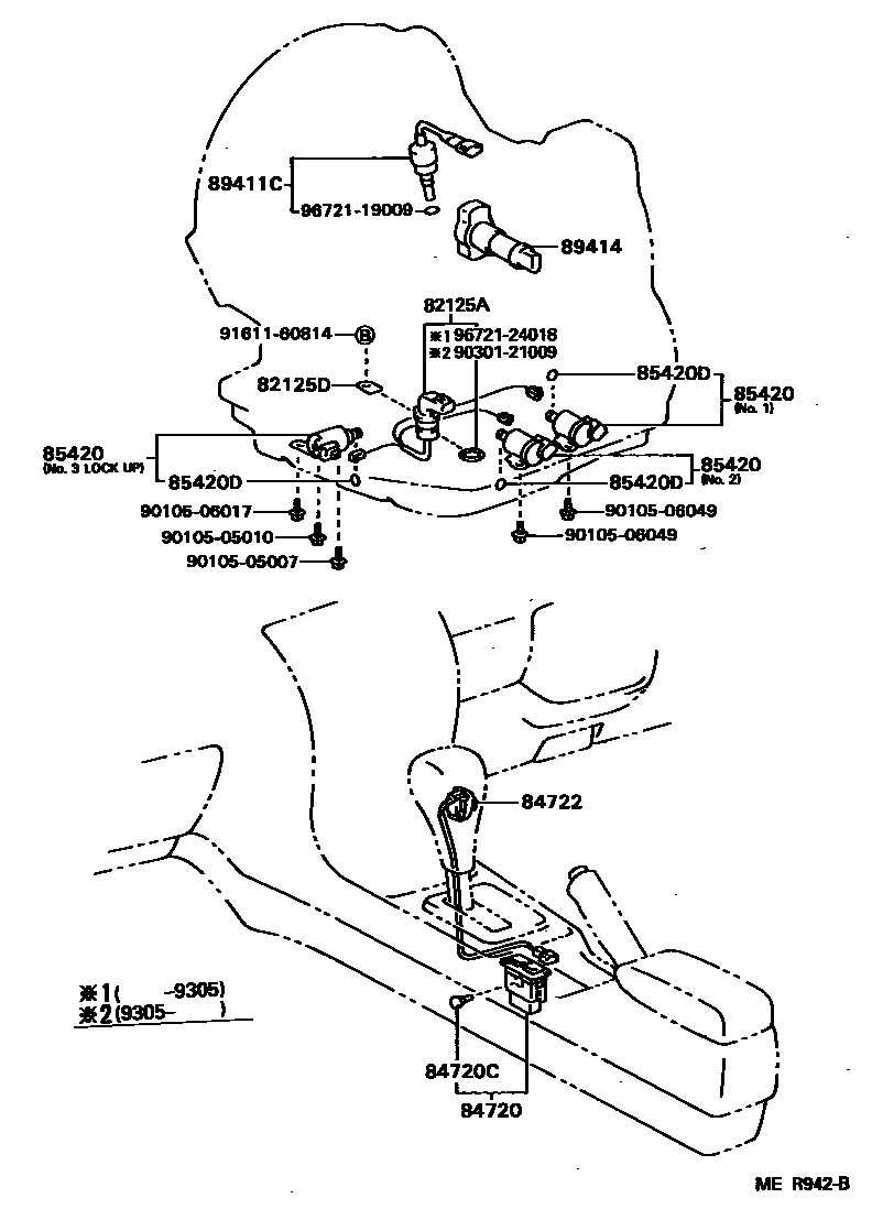 Toyota COROLLA 超速档和电子控制变速器 EPC diagram — MER942B