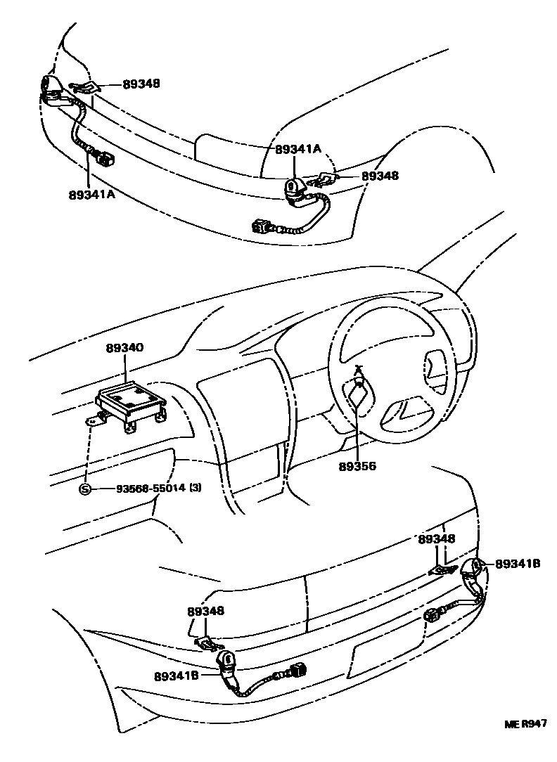Toyota COROLLA 测距雷达和倒车雷达 EPC diagram — MER947
