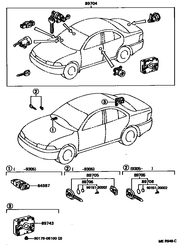 Toyota COROLLA 遥控门锁 EPC diagram — MER949C