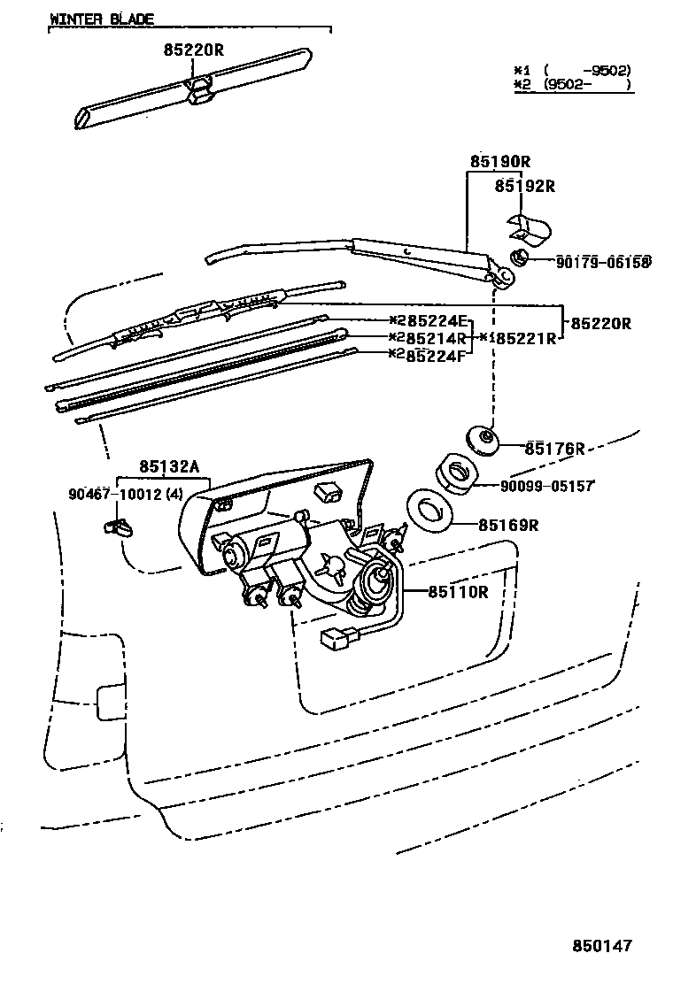 Toyota COROLLA 后刮水器 EPC diagram — 850147