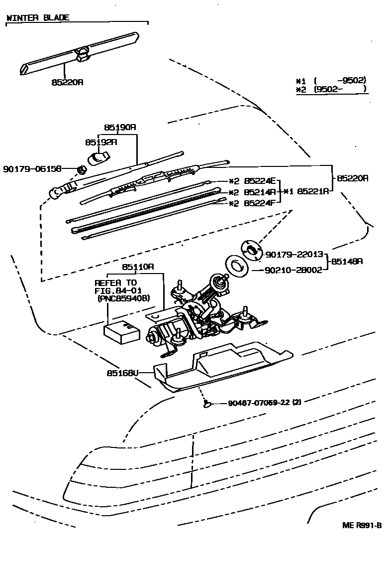 Toyota COROLLA 后刮水器 EPC diagram — MER991B