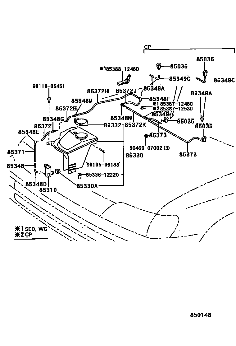Toyota COROLLA 挡风玻璃清洗器 EPC diagram — 850148