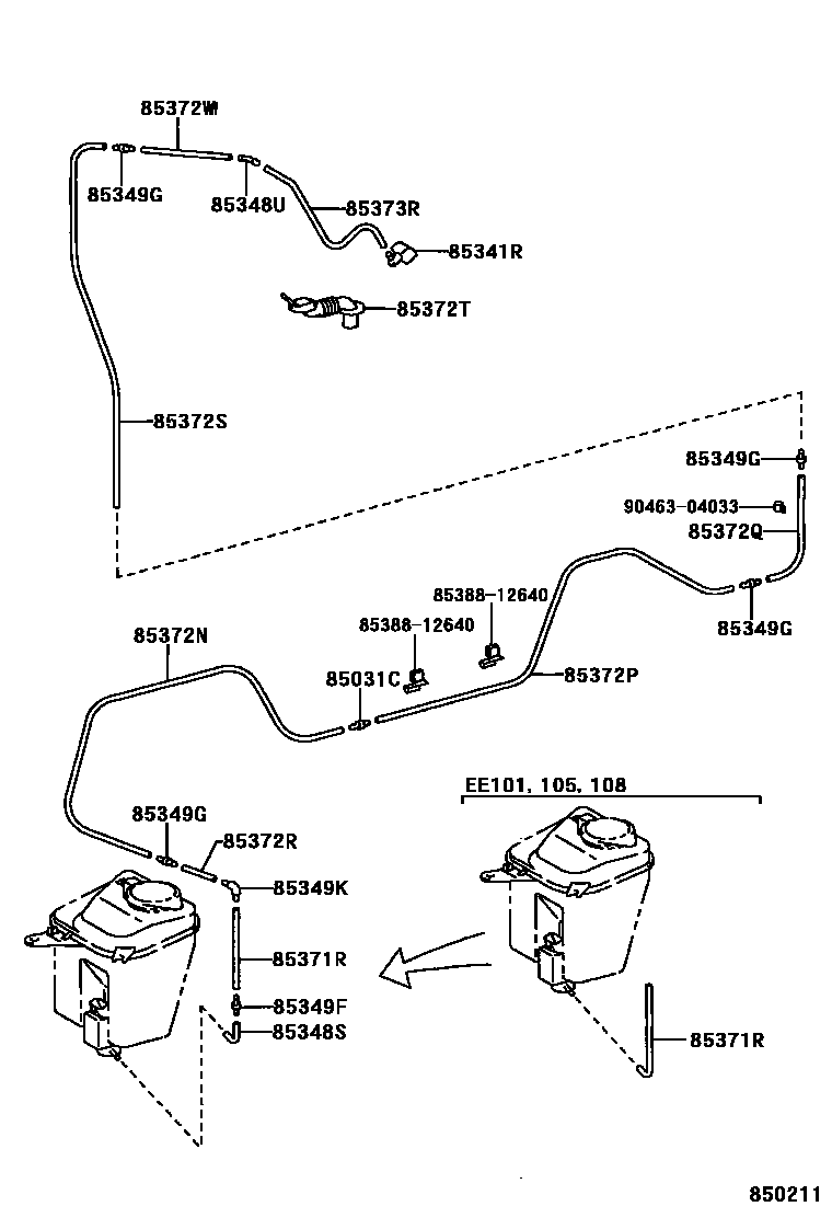 Toyota COROLLA 后清洗器 EPC diagram — 850211