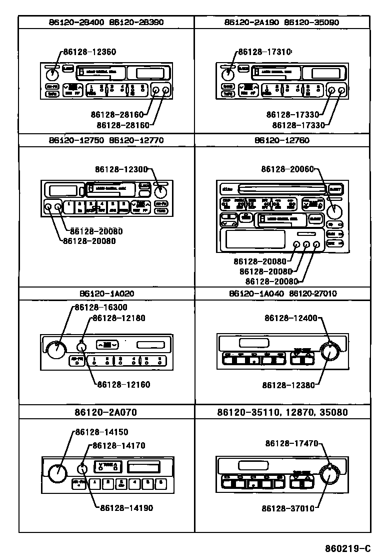 Toyota COROLLA 收音机、放大器和冷凝器 EPC diagram — 860219C