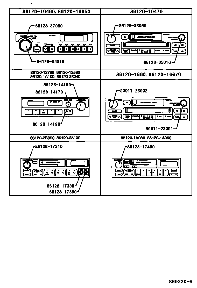 Toyota COROLLA 收音机、放大器和冷凝器 EPC diagram — 860220A