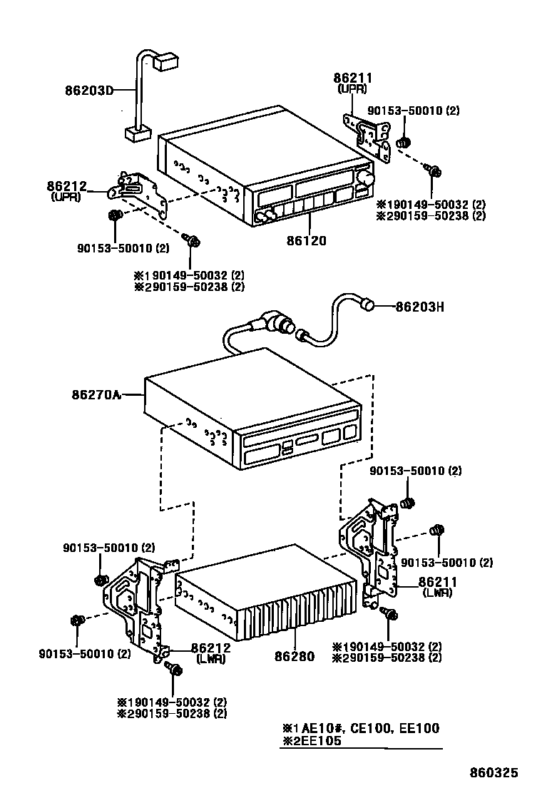 Toyota COROLLA 收音机、放大器和冷凝器 EPC diagram — 860325