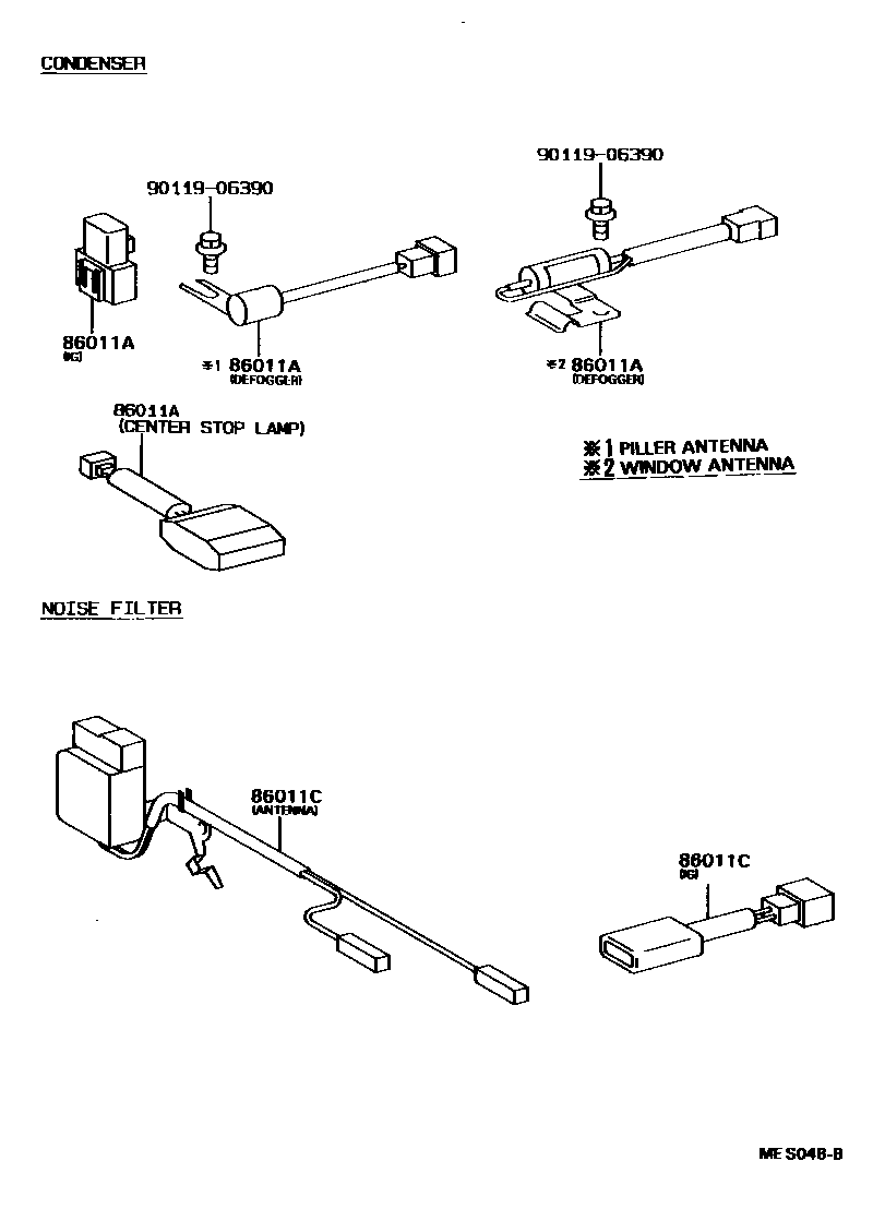 Toyota COROLLA 收音机、放大器和冷凝器 EPC diagram — MES048B