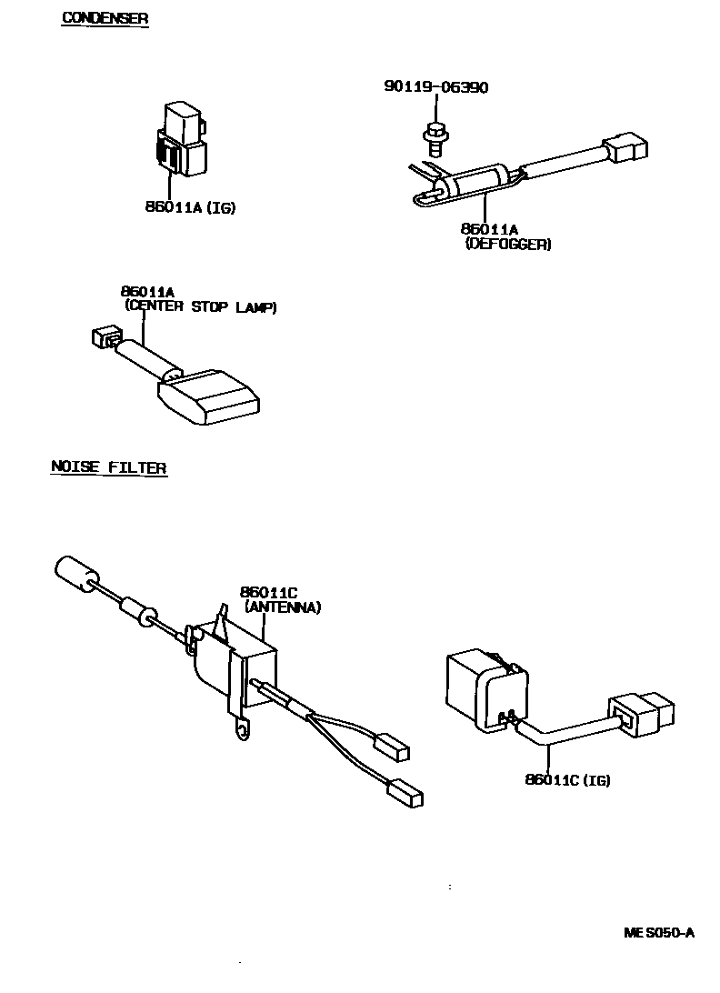 Toyota COROLLA 收音机、放大器和冷凝器 EPC diagram — MES050A