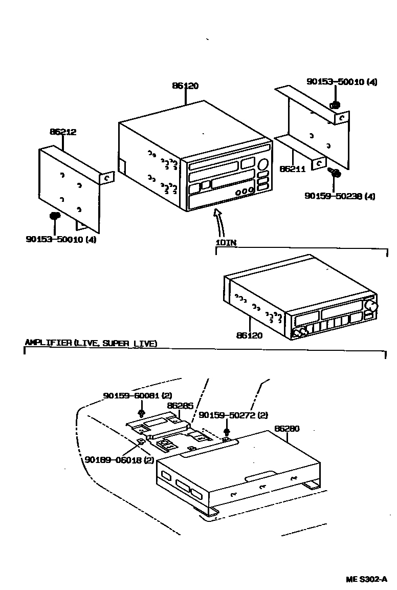 Toyota COROLLA 收音机、放大器和冷凝器 EPC diagram — MES302A