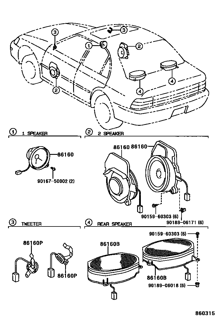 Toyota COROLLA 扬声器 EPC diagram — 860315