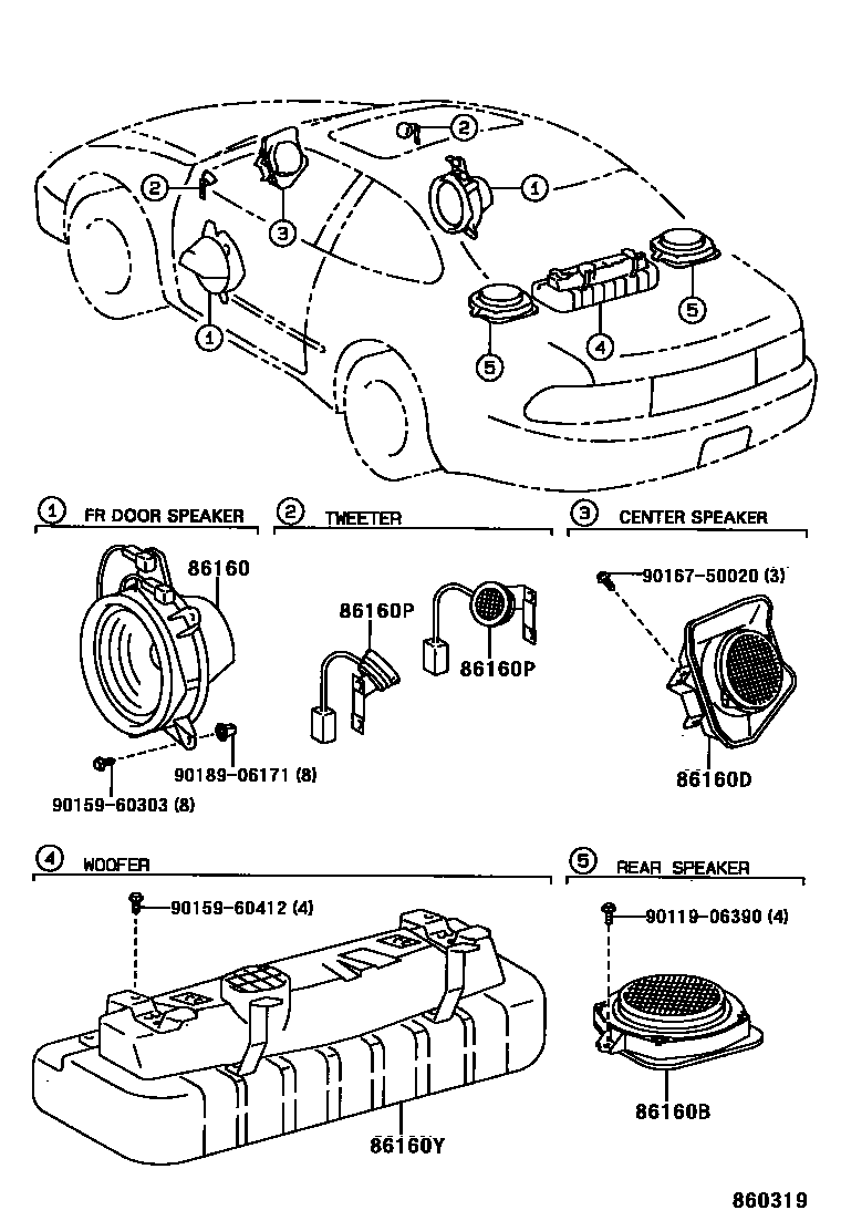 Toyota COROLLA 扬声器 EPC diagram — 860319