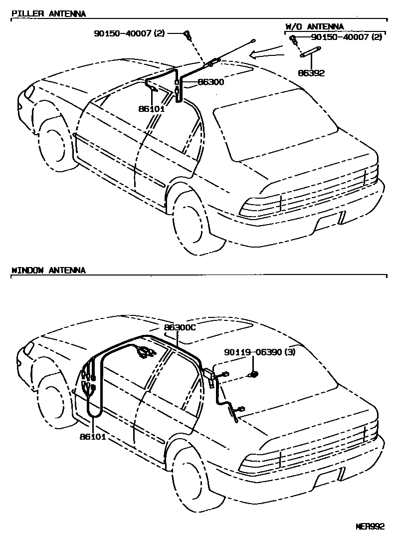 Toyota COROLLA antenna EPC diagram — MER992