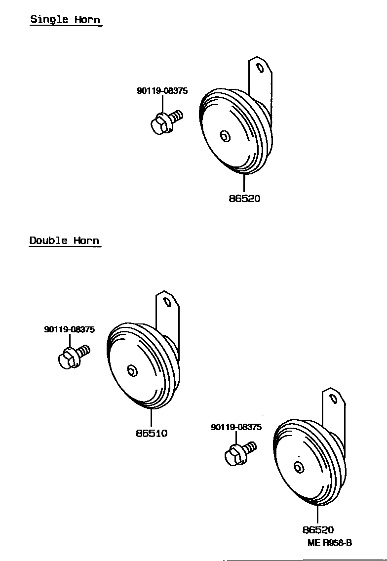 Toyota COROLLA 喇叭 EPC diagram — MER958B
