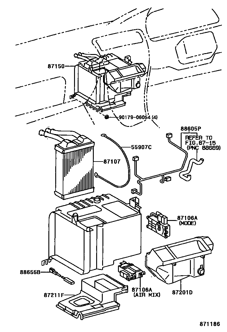 Toyota COROLLA 暖风和空调系统 - 加热装置和鼓风机 EPC diagram — 871186
