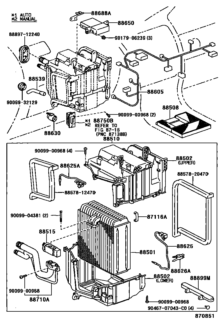 Toyota COROLLA 暖风和空调系统 - 冷却器组件 EPC diagram — 870851