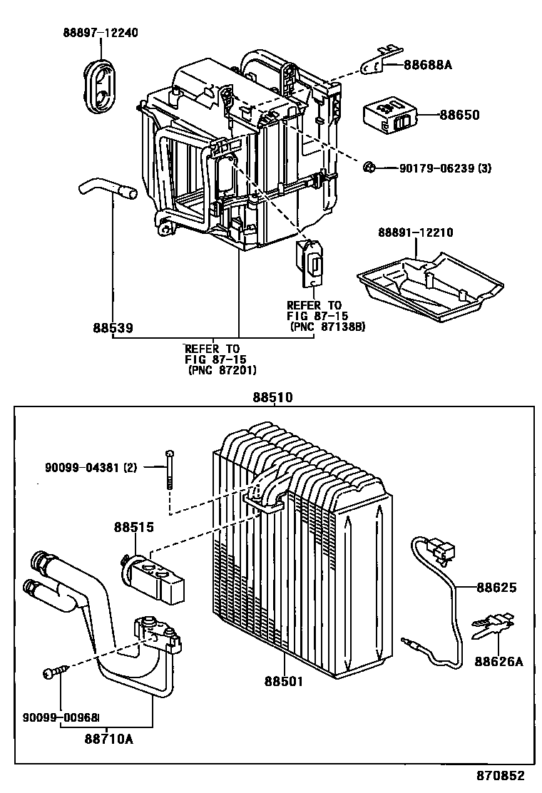 Toyota COROLLA 暖风和空调系统 - 冷却器组件 EPC diagram — 870852