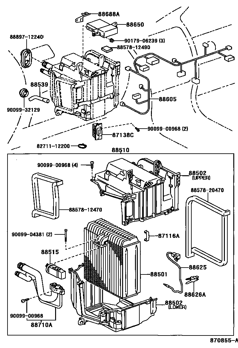 Toyota COROLLA 暖风和空调系统 - 冷却器组件 EPC diagram — 870855A