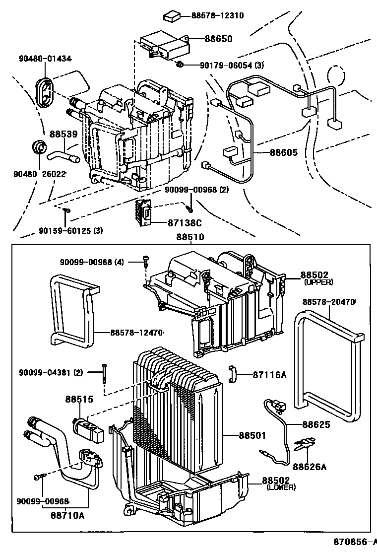 Toyota COROLLA 暖风和空调系统 - 冷却器组件 EPC diagram — 870856A