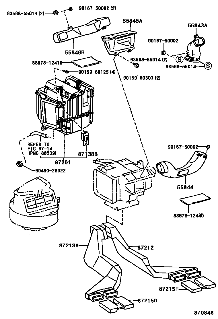 Toyota COROLLA 暖风和空调系统 - 控制器和风管 EPC diagram — 870848